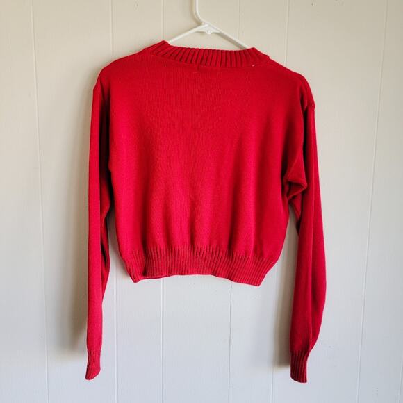 PrettyLittleThings Red Crop "Where My Ho's At" Christmas Sweater - Picture 2 of 3